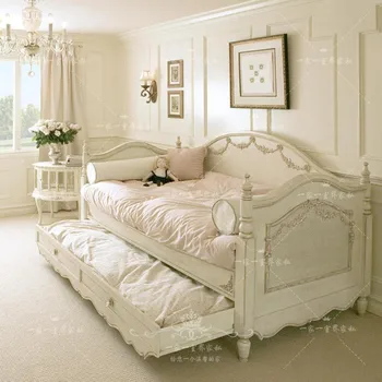 Miegamojo baldai Amerikos kaimo retro tekinto medžio masyvo vaikų viengulė lova daugiafunkcinis mielas princesė lova lova ruožas