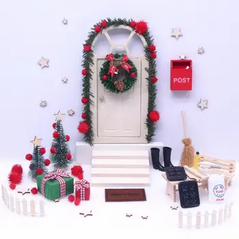Miniatiūriniai Kalėdų Žiburiai Dollhouses Švenčių Lėlių namelio Duris, Dekoracijas Stebuklinga Fėja Durų Kalėdų Šalys, Lauko