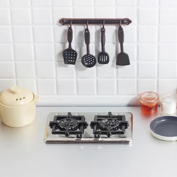 Miniatiūrinės maisto žaidimas namų arenoje lėlės namas priedai modelis virtuvės modeliavimas mini dujomis, dviguba krosnis Metalo Viryklė