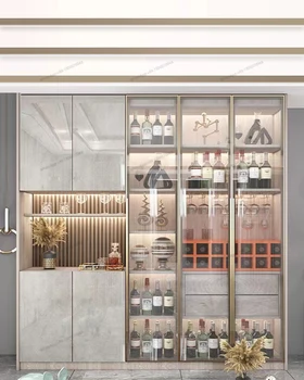 Modernus minimalistinis vyno kabinetas, valgomasis high-end saugyklos sienos, stiklo durys