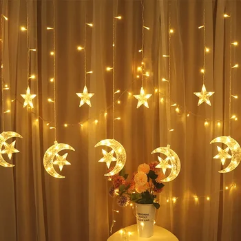 Mubarakas Decoraion Namų Moon Star LED Užuolaidų Šviesos Eilutę Girliandą Islamo Musulmonų Šalis Al Adha Ramadanas Kalėdų Dekoro