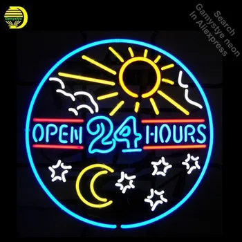 Neon Požymiai ATVIROS 24 valandas Neoninės Lemputės pasirašyti Saulė ir Mėnulis, Žvaigždės Stiklinis Vamzdelis, Papuošti Sienos neoninės šviesos maker 
