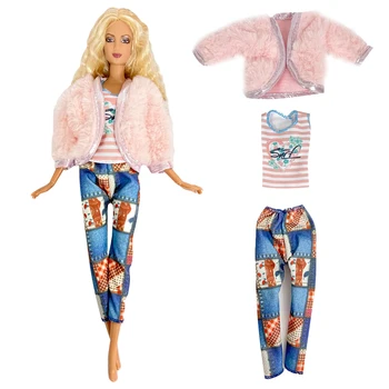 NK 1 Komplektas Princesė Dress Kilnus Kostiumas Kailiniai Paltai Mados Pledas Kelnes Drabužius Barbie Lėlės Priedai Vaikas Mergina Dovana Žaislas