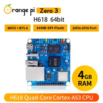 Oranžinė Pi Zero3 4G RAM Allwinner H618 64 bitų USB2.0 WiFi5 + BT 5.0 Gigabit LAN Port Mini PC Atviro kodo Vieno Plėtros Taryba