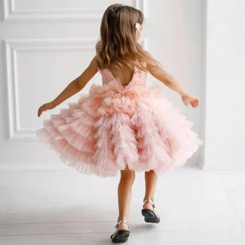 Pink Gėlių mergaičių Suknelės Vestuvėms Tiulio Appliques Vakare Šalies Kūdikių Pirmoji Komunija Inscenizacija Princesė Vaikai Pokylių Kamuolys Suknelė