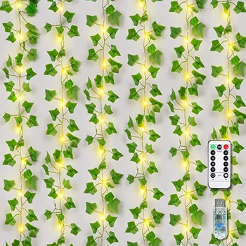 Pranešk apie netikrą Ivy su Šviesos Stygos Vynuogynų Dirbtinis Gebenės Lapų Augalai LED Ivy Girliandą Žaluma Kabančių Augalų Užuolaidų už Šalies Sienų Dekoras