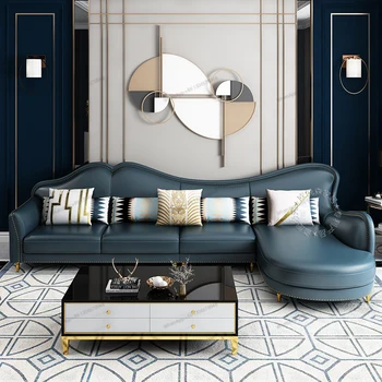 Pritaikytą Amerikietiško stiliaus šviesos prabangos odos sofos, high-end villa kambarį, Honkongo stiliaus mėginio kambarys, didelis ir mažas