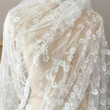 Puikūs trimatis gėlių granulių siuvinėjimas nėrinių audinio vestuvinė suknelė, siuvinėjimo reikmenys