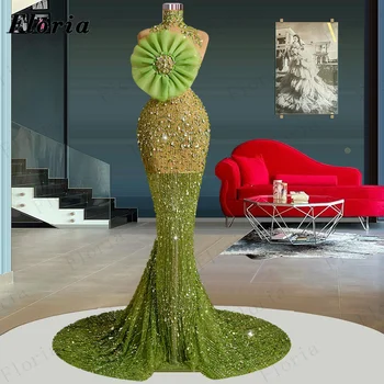 Puošnios Gėlės Žalia Undinė Kokteilis Prom Dresses Vestuvėms Rūbeliai De Soiree Kristalai Vakarinę Suknelę 2023 Dubajus Šalies Chalatai
