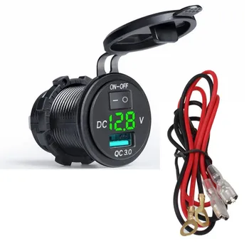 QC3.0 2.1 Greito Įkrovimo Dual USB Car Voltmeter Skaitmeninis LED Ekranas Maitinimo Adapteris Su Jungikliu Laidų Vandeniui Automobilinis USB Įkroviklis