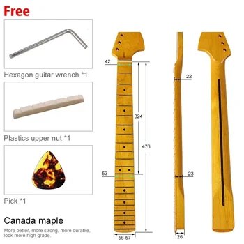Retro elektrinė gitara neck 22 skirsniai Kanados klevo ryškios šviesos, didelis galvos geltona gitara kaklo muzikos instrumento pakeitimo 