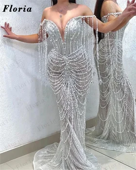 Rūbeliai De Soiree Perlai Kutas Peties Vakaro Suknelės Arabų Dubajus Couture Ilgai Undinė Kokteilis Suknelė Moterims Prom Chalatai
