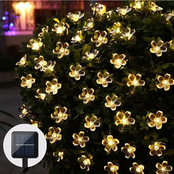 Saulės Lempos Galia Persikų Žiedų, Gėlių 7M 50LEDs LED String Pasakų Žibintai Saulės Girliandas Sodo Kalėdų Dekoro Lauko