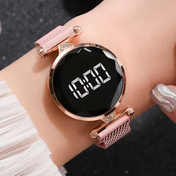 Sdotter Prabanga Skaitmeninis Magnetas, Laikrodžiai Moterims, rožinė Aukso, Nerūdijančio Plieno Suknelė Kvarcinis LED Laikrodis Moterų Laikrodis Relogio Femin
