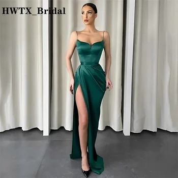 Seksualus Undinė Oficialų Vakarinę Suknelę Spageti Dirželis Aukštos Ritininės Grindų Ilgis Prom Dresses Emerald Green Satino Kokteilis Suknelės