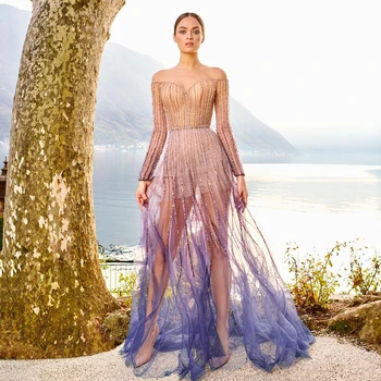 Sharon Sakė Prabanga Dubajus Undinė Vakaro Suknelė Elegantiškas Šalis Suknelė ilgomis Rankovėmis Matyti Per Vestuves 2023 arabų Chalatai SS328