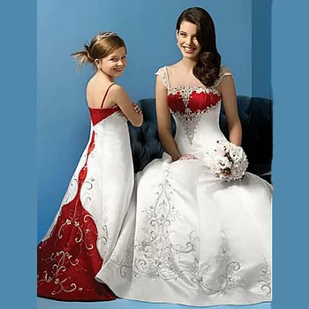Spalvingas Siuvinėjimo Vestuvių Suknelės, Raudonos Ir Baltos-Line Ilgos Vestuvinės Suknelės Dirželiai Backless Derliaus Nuotaka Priėmimo Suknelė 2023