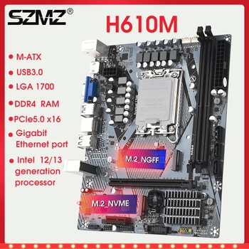 SZMZ H610M plokštė LGA 1700 palaiko 12 13 kartos procesorius H610 plokštė LGA1700 DDR4 RMA NVME/SATA M. 2 SSD