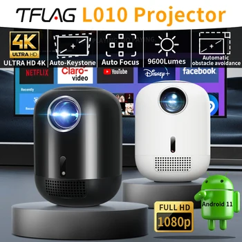 TFlag Projektorius L010 LED Smart Android 11 Full HD 1080P 4K 9600 Liumenų Wifi 6 Automatinis Fokusavimas, Vaizdo Projektorius, Namų Kino Biuras