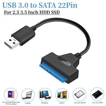 USB 2.0 3.0 SATA 6 Gb / s 3 Kabelis Sata Į USB 3.0 Adapteris Parama 2.5 Colio Išorinis HDD SSD Kietąjį Diską 22 Pin Sata III Kabelis