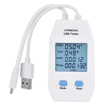 USB Testeris VIENETAS LCD USB Testeris Detektorius Voltmeter Ammeter Skaitmeninė elektros Energijos Pajėgumų Testeris, Matuoklis(UT658 Dviguba)