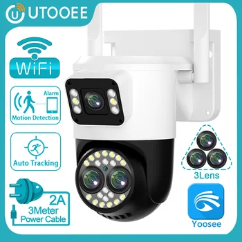 UTOOEE 4K 8MP Tris Objektyvas PTZ Kamera, Wifi, Dual Ekranai AI žmonėmis Lauko 4MP Saugumo Stebėjimo kamerų IP vaizdo Kamera Yoosee