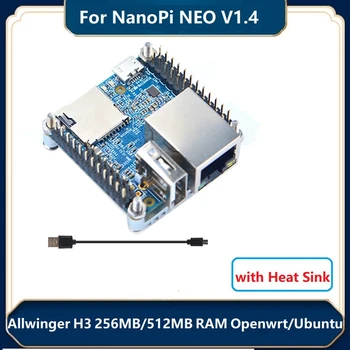 Už Nanopi NEO V1.4 Plėtros Valdybos+Šilumos Kriaukle+Micro-USB Kabelis Allwinger H3 Quad Core RAM Openwrt/Ubuntu Modulis