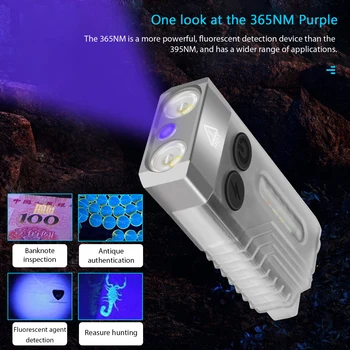 V10 EDC Fotoblykstės USB Tipo C Įkrovimo Mini UV Žibintuvėlis atsparus Vandeniui IPX4 1000LM Sirena, Magnetinis Raudonos Šviesos SOS Žygiai