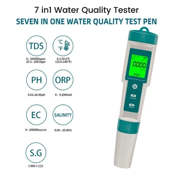 Vandens Kokybės Testeris PH/ORP/EB/TEMP/DRUSKA/S G/TDS LCD Apšvietimas Bandymo Pen Daugiafunkcinis Analizės Instrumentas