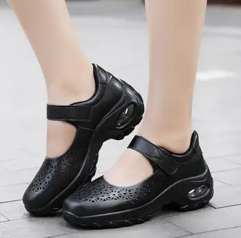 Vasaros Moterų Batai, Pagaminti iš natūralios odos moteriški sandalai Slip-on Plokšti batai moterims, Slopinimas, neslidžia Butas Juodas Balti bateliai