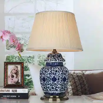 Vintage stiliaus porceliano keramikos stalo, stalo lempos, naktiniai kinijos Mėlynos ir Baltos spalvos Porceliano dekoratyvinis stalo lempa derliaus