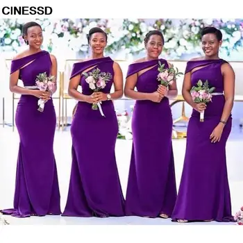 Violetinė Ilgai Bridesmaid Dresses 2023 Afrikos Black Girl Moterų Atlasas Undinė Vestuves Suknelę, Promenadzie Oficialų Suknelė vestidos Užsakymą