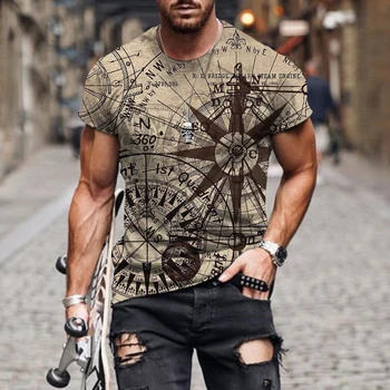 Vyriški trumpomis Rankovėmis T-shirt 3D Kompasas Akmens Bell Atsitiktinis Sportinės aprangos Mados Gatvė Negabaritinių Viršų
