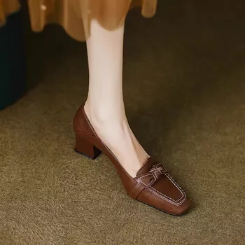 Zapatos De Mujer Moterų Klasikinis, Suapvalinti Tne Lakinės Odos Paslysti ant Kvadratinių Kulno Batų Panele Laisvalaikio Pavasarį & Vasaros Kulno Batų
