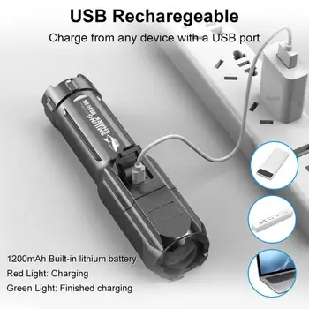 Žibintuvėlis Stiprios Šviesos Multi-funkcija, LED Glare Žibintuvėlis Zoom Fakelas USB Įkrovimą, Nešiojamos Lempos, Lauko Kempingas